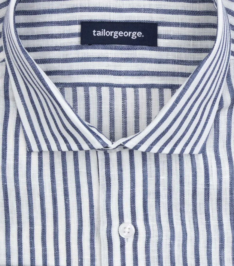 Chemise en lin à rayures bleues