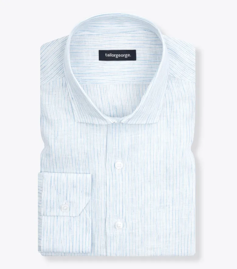 Chemise en lin à rayures bleu ciel