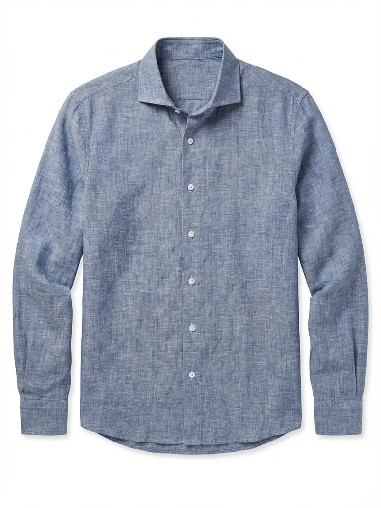 Chemise en lin uni bleu