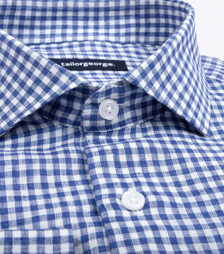 Chemise en lin à carreaux bleus