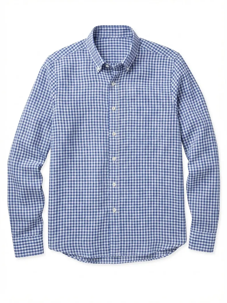 Chemise en lin à carreaux bleus