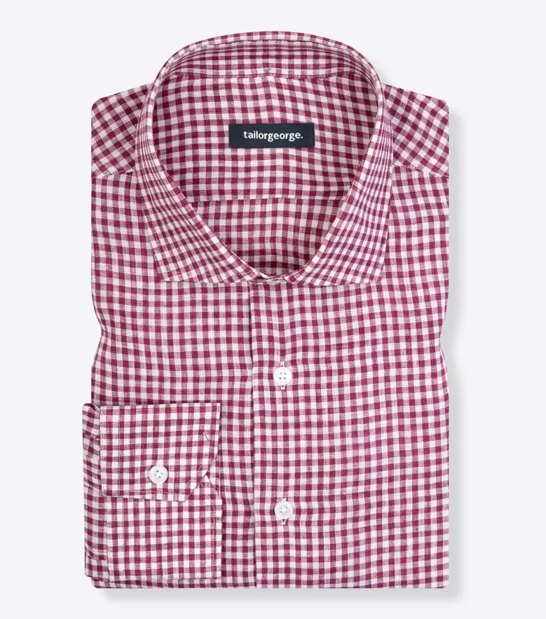 Chemise en lin à carreaux  rouge bordeaux