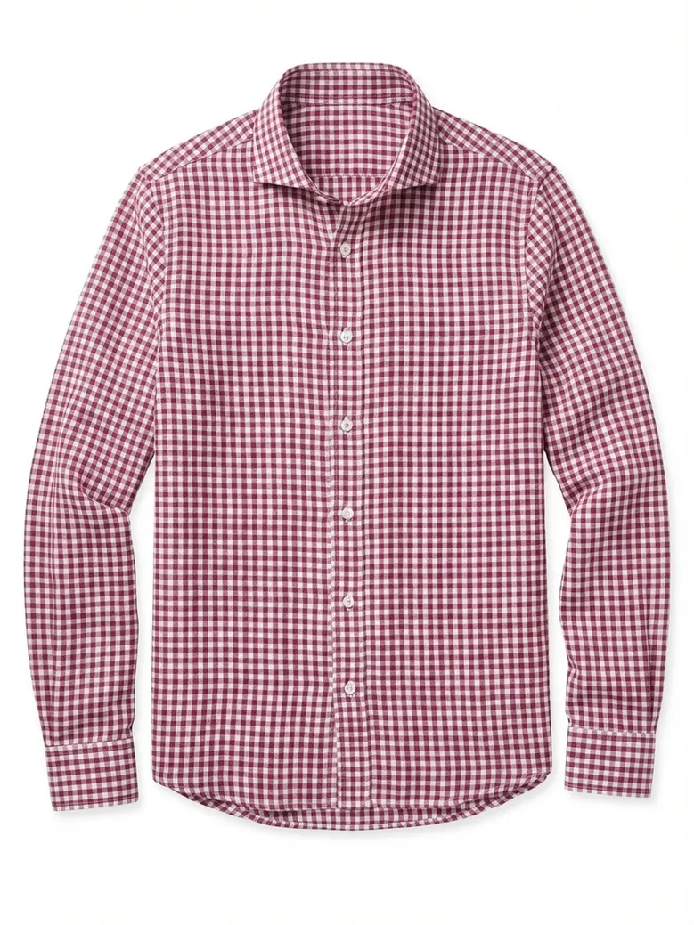 Chemise en lin à carreaux  rouge bordeaux