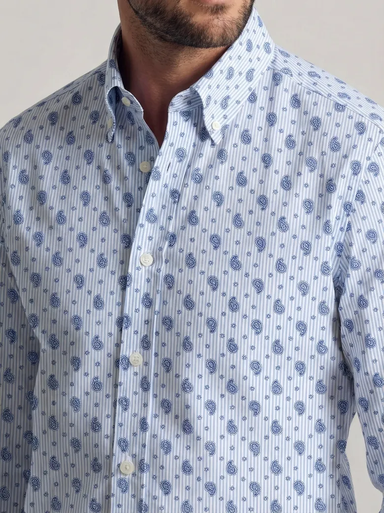 Chemise en popeline imprimée bleue