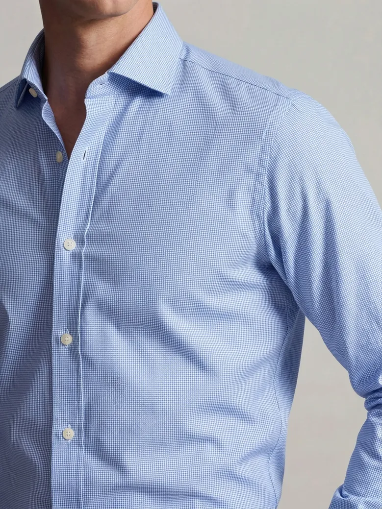 Chemise en popeline stretch imprimée bleu