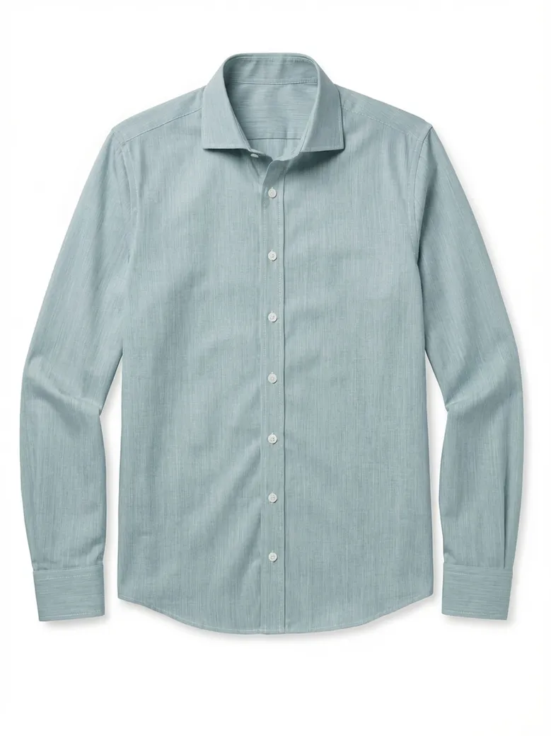 Chemise en fil-à-fil uni vert facile à repasser