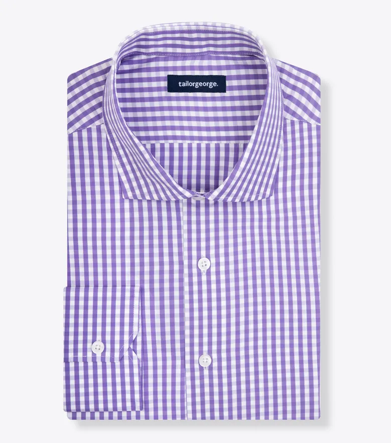 Chemise en popeline à carreaux mauve facile à repasser