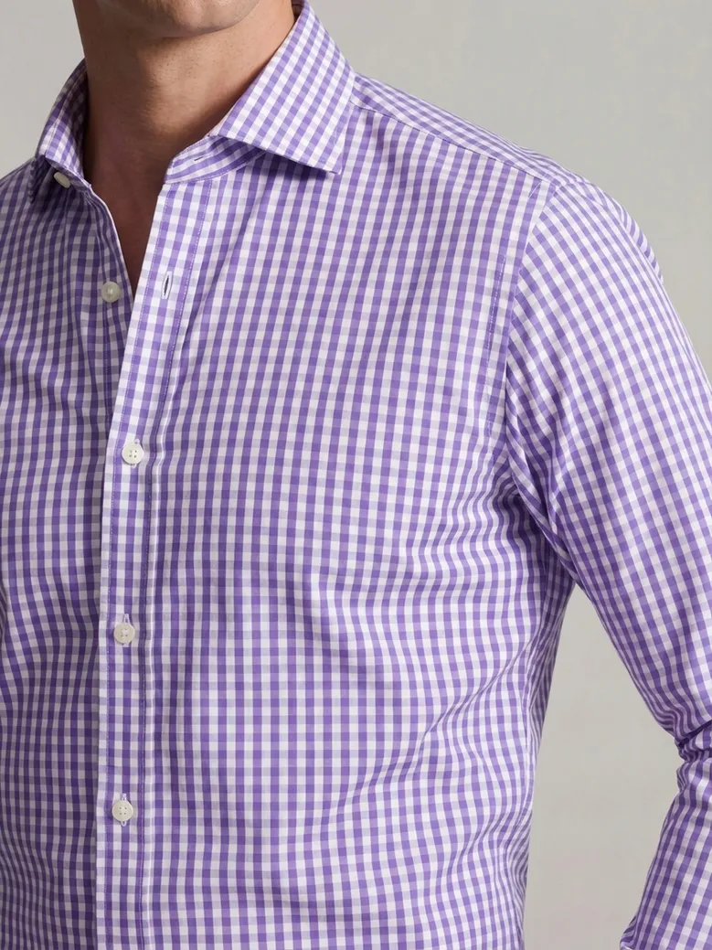 Chemise en popeline à carreaux mauve facile à repasser
