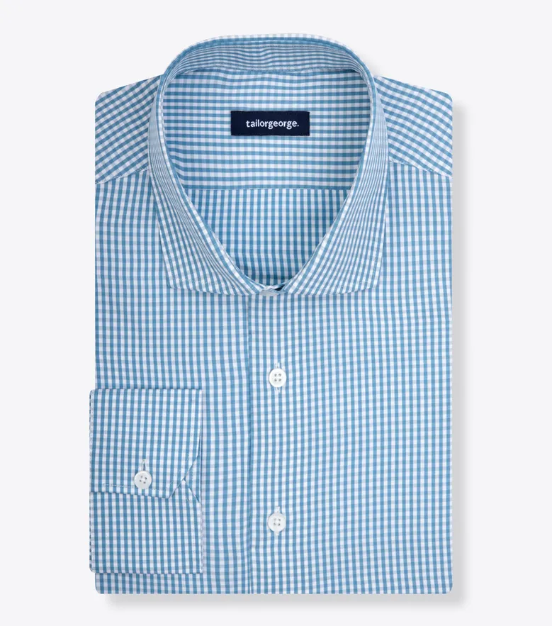 Chemise en popeline à carreaux bleu clair facile à repasser