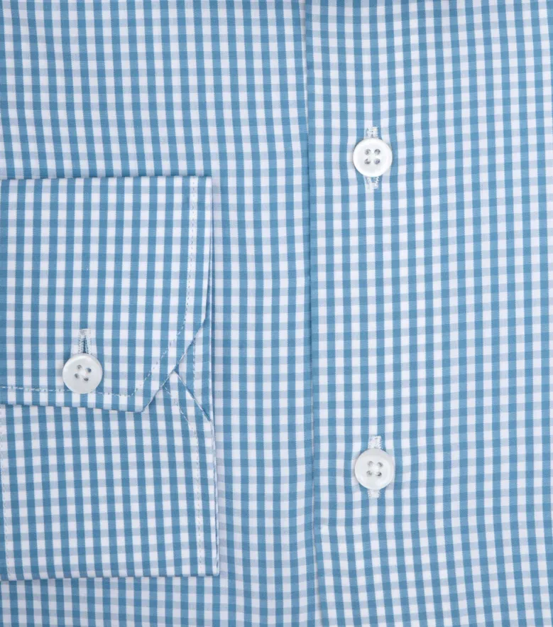 Chemise en popeline à carreaux bleu clair facile à repasser