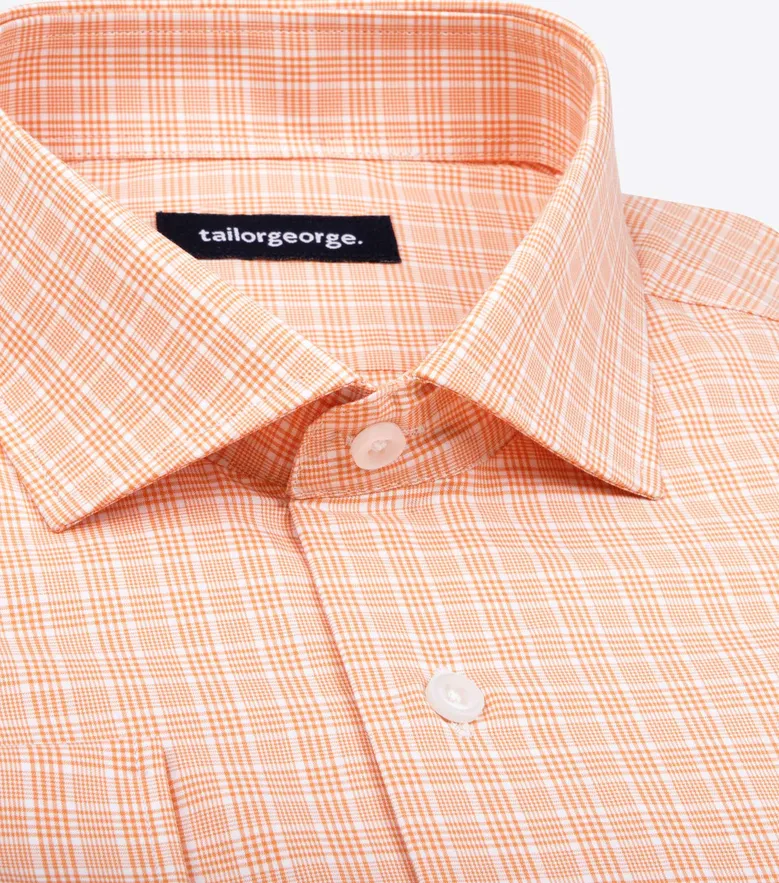 Chemise en popeline à carreaux prince de galles orange facile à repasser