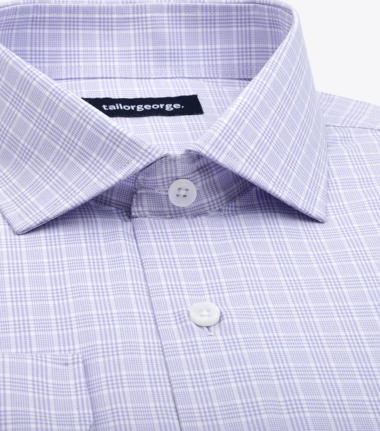 Chemise en popeline à carreaux prince de galles mauves facile à repasser
