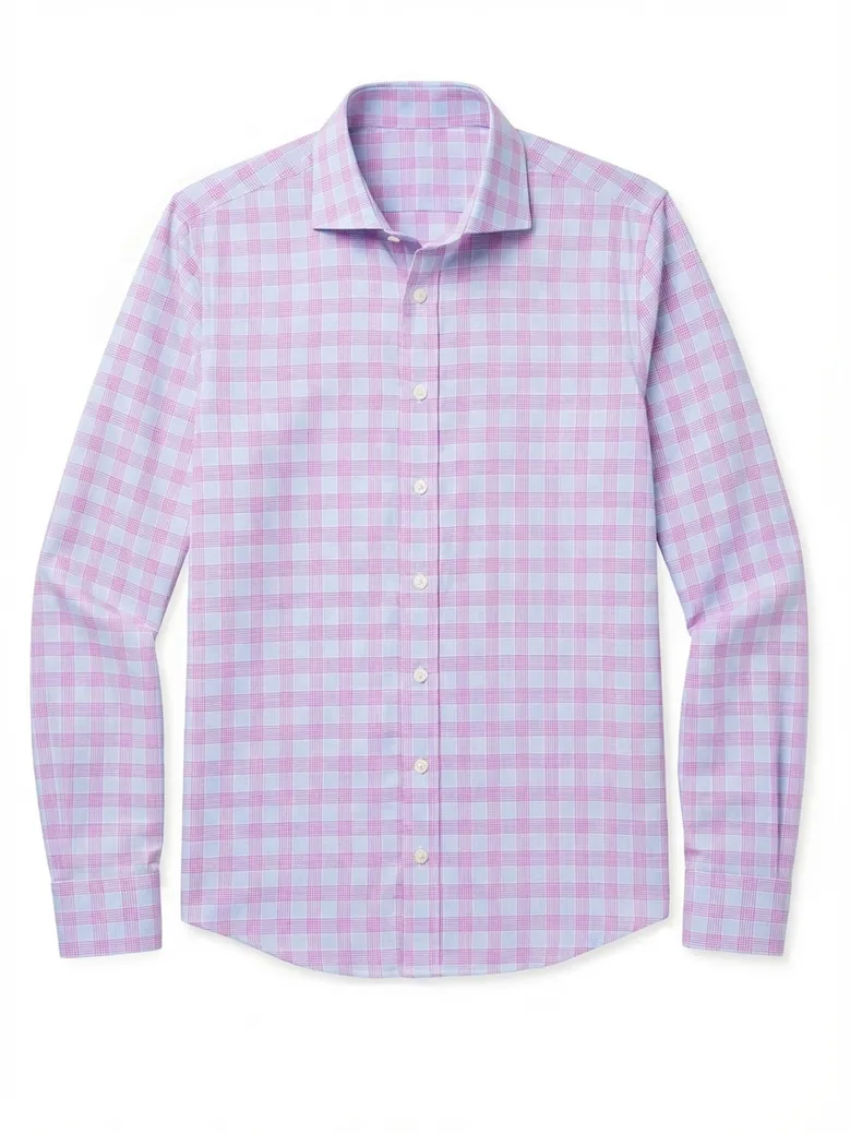 Chemise en popeline à carreaux mauves et bleus facile à repasser