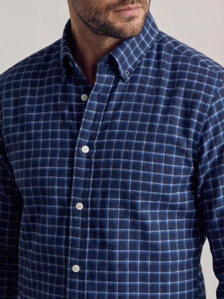 Chemise en flanelle épaisse bleu marine à carreaux ciel