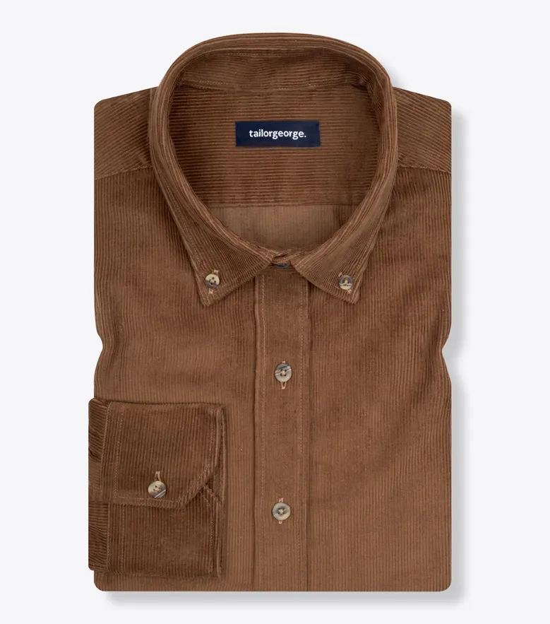 Chemise en velours côtelé épais marron noisette