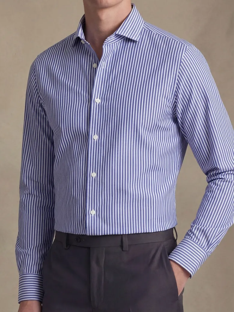 Chemise en popeline à rayures bleu roi facile à repasser