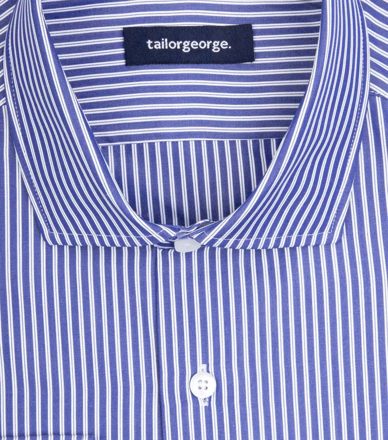 Chemise en popeline à rayures bleu roi facile à repasser