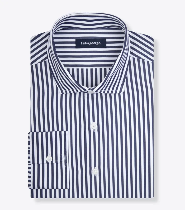 Chemise en popeline à rayures bleu marine facile à repasser