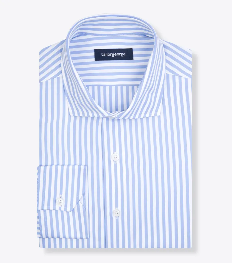 Chemise en popeline à rayures bleu ciel facile à repasser