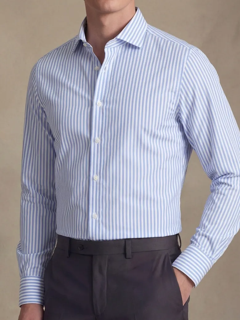 Chemise en popeline à rayures bleu ciel facile à repasser