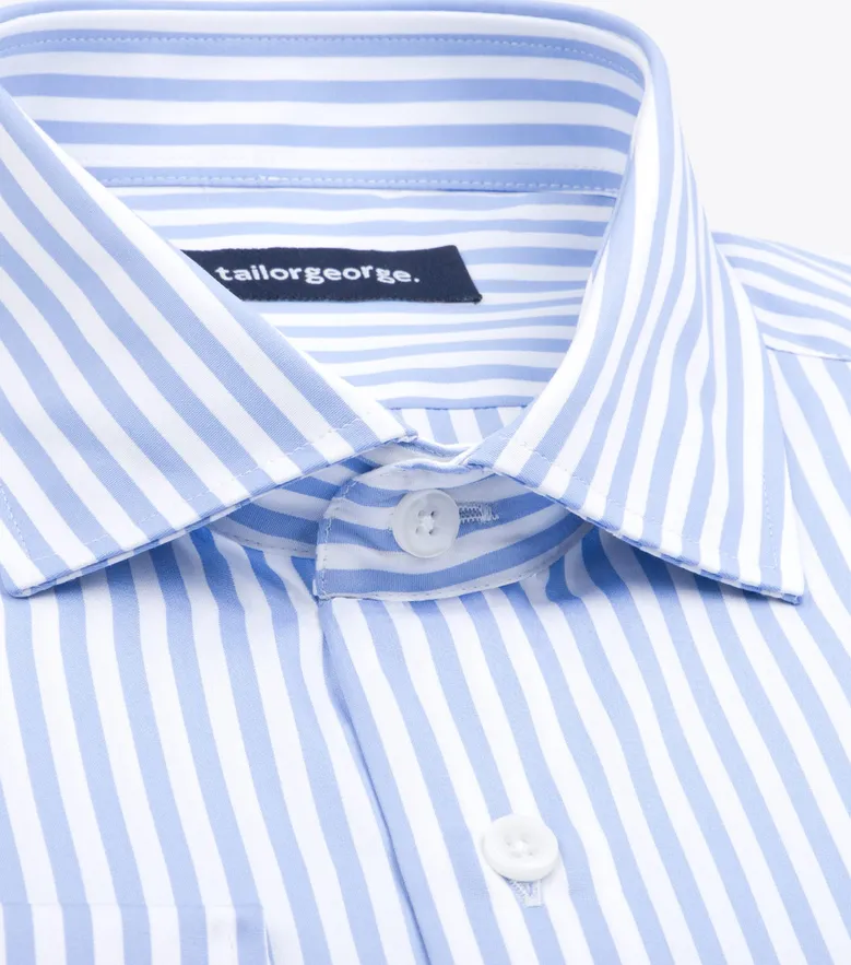 Chemise en popeline à rayures bleu ciel facile à repasser