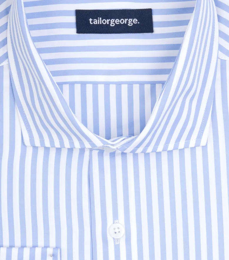 Chemise en popeline à rayures bleu ciel facile à repasser