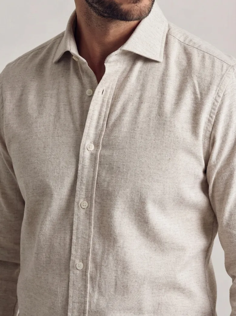 Chemise en flanelle beige uni