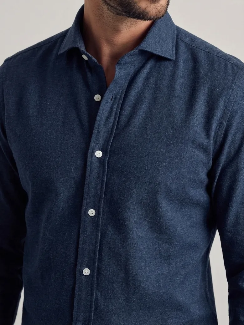 Chemise en flanelle bleu marine uni