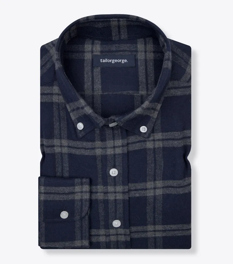 Chemise en flanelle épaisse tartan bleu et gris
