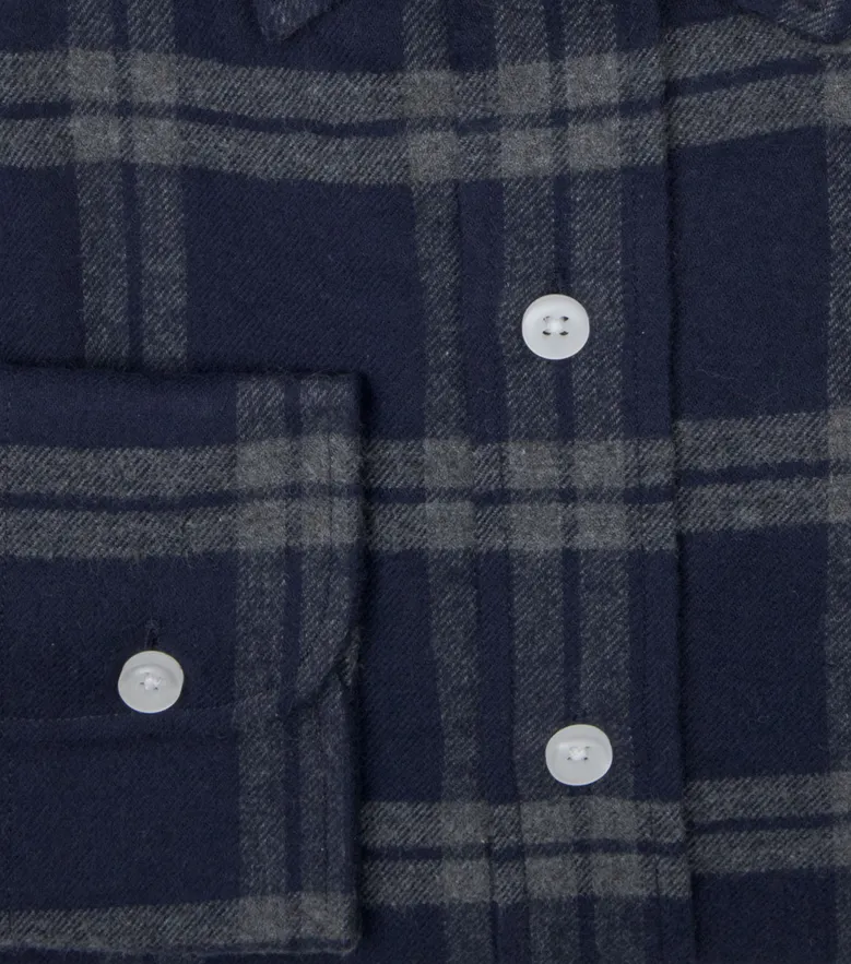 Chemise en flanelle épaisse tartan bleu et gris