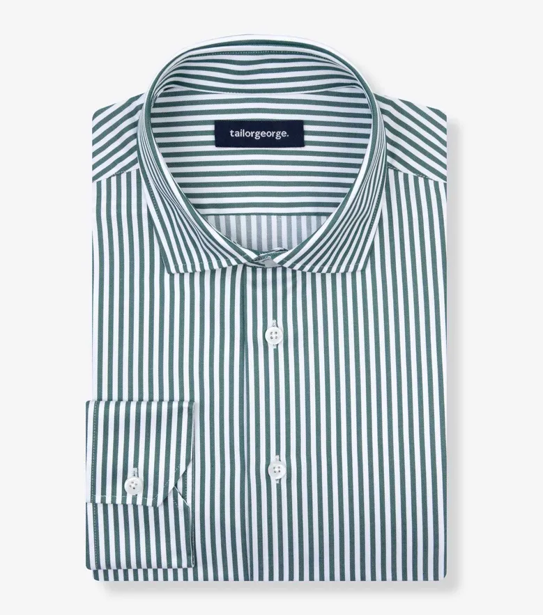 Chemise en twill à rayures vert facile à repasser
