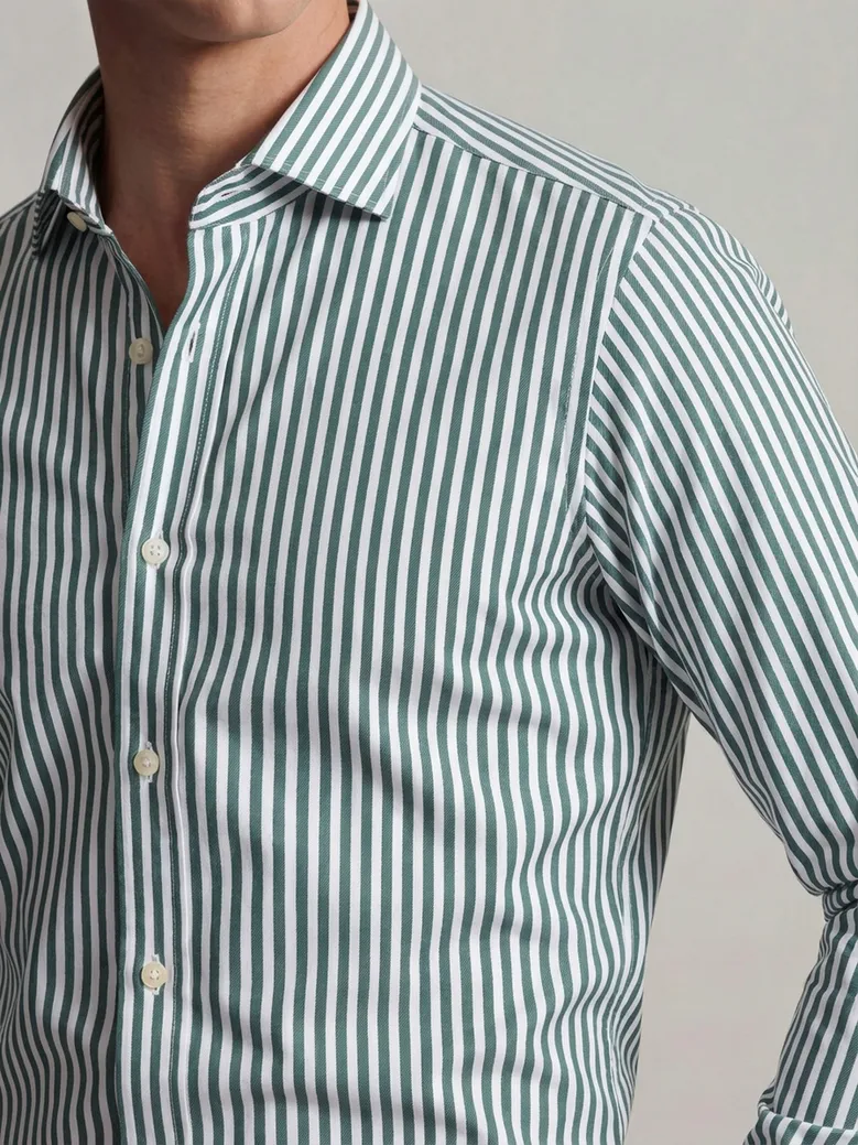 Chemise en twill à rayures vert facile à repasser