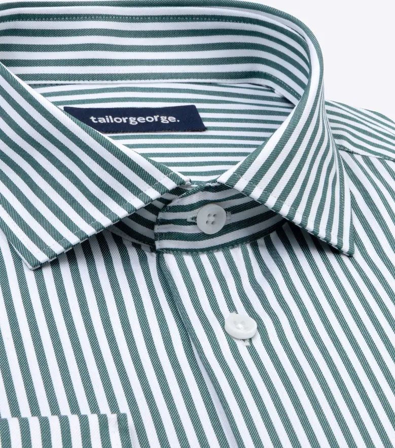Chemise en twill à rayures vert facile à repasser