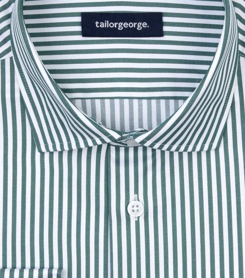 Chemise en twill à rayures vert facile à repasser