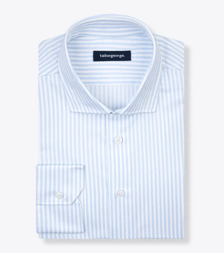 Chemise en twill à rayures bleu ciel facile à repasser