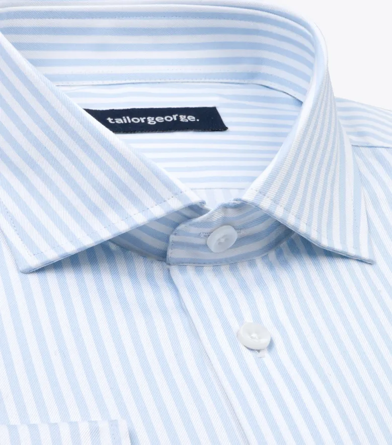 Chemise en twill à rayures bleu ciel facile à repasser