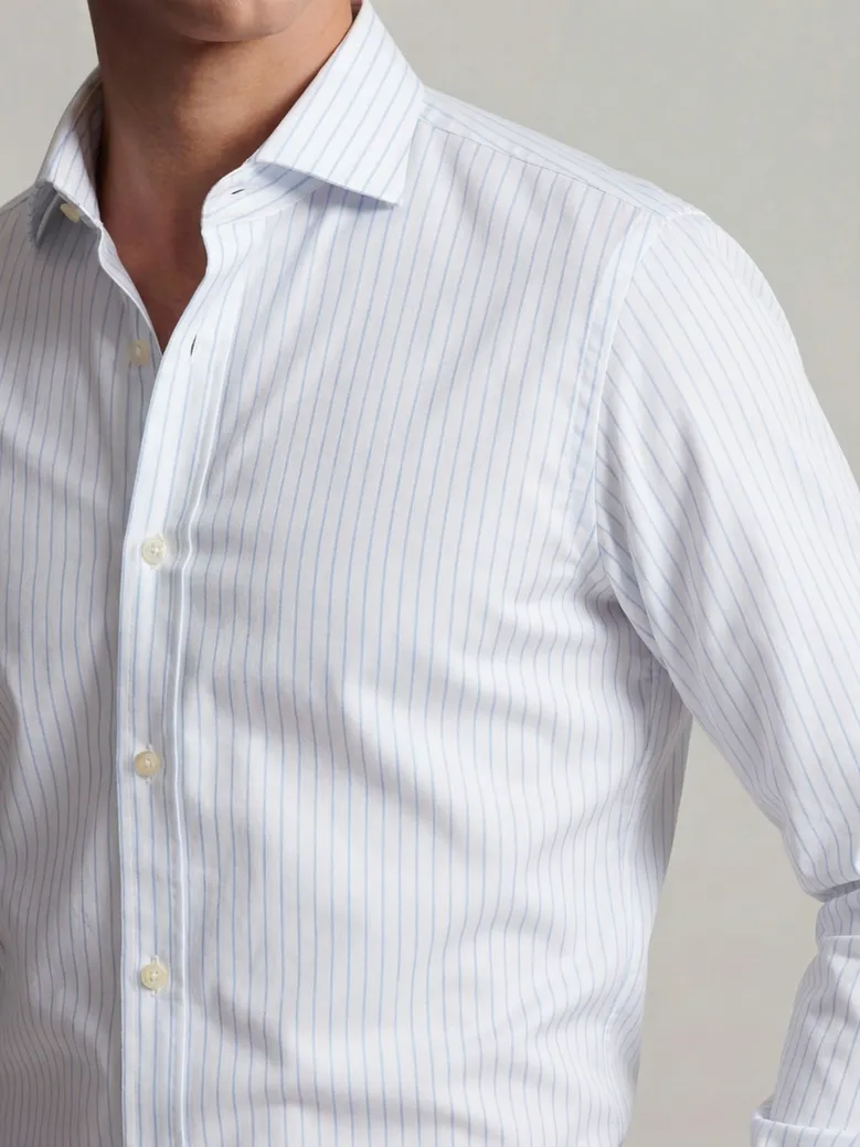 Chemise en twill à rayures bleu ciel facile à repasser